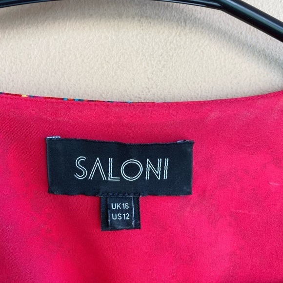 SALONI / Lea Silk Puff Sleeve A-Line wrap mini floral poppy pink Silk Dress 12 - Picture 11 of 11